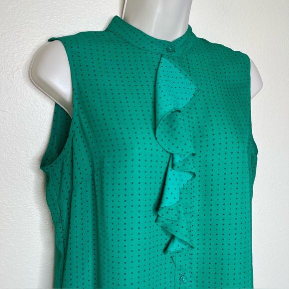 Banana Republic Sleeveless Dot Ruffle Placket Green Blue Button Top Women Small - Picture 2 of 11